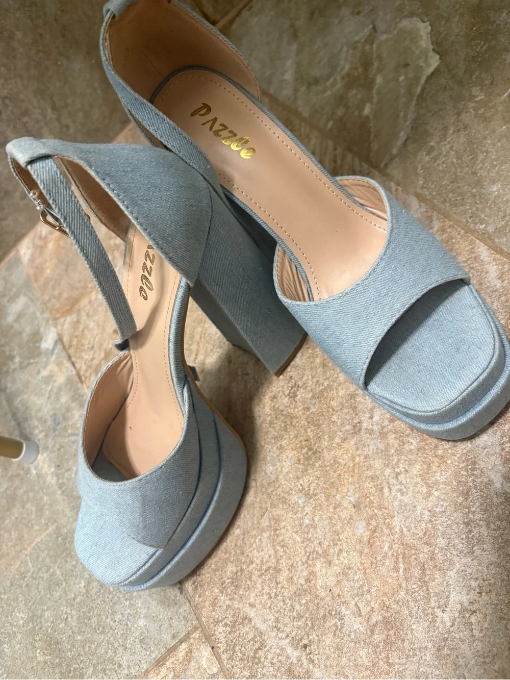 Light Blue Denim Platform Block Heel Sandals